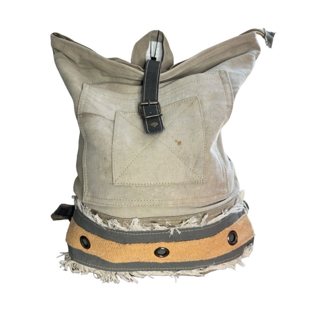 Vintage Addiction Recycled Military Canvas Leather Tote Backpack New Utility
